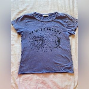 Occasion Periwinkle Sun and Moon Astrology Graphic Tee Shirt - Size Small
